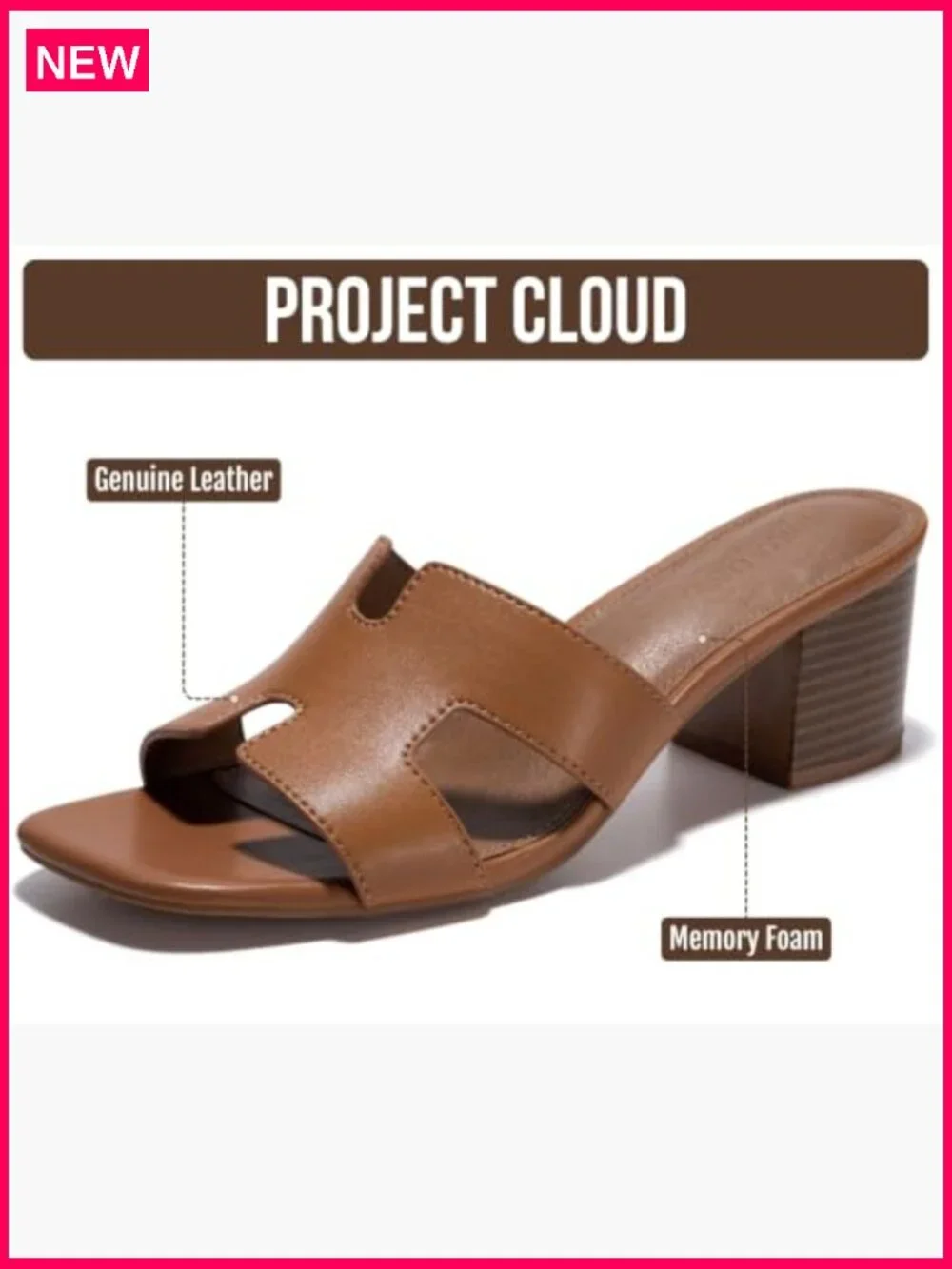 Genuine Leather Heeled Sandals Memory Foam Non-Slip Block Heel Slides